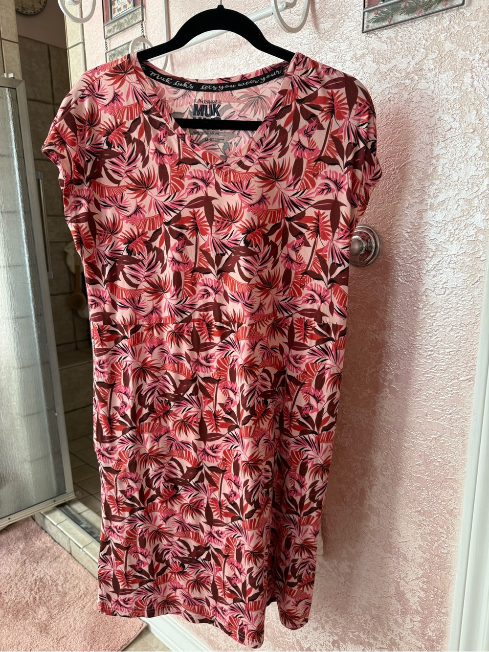 Muk Luks Pink and Brown Tropical Print Women’s Dress